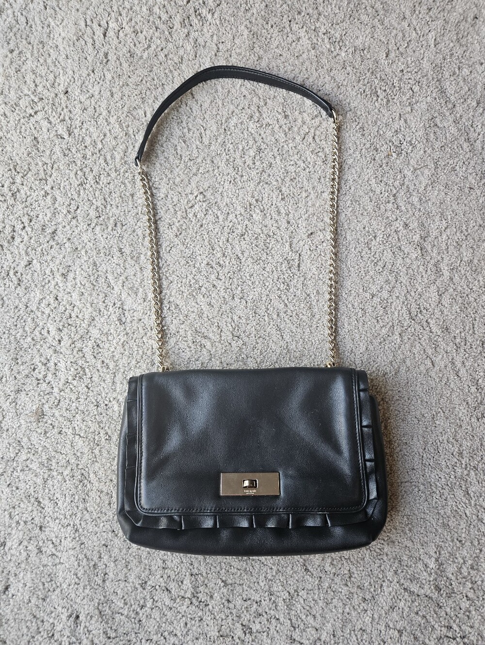 kate spade Black Leather Crossbody with Gold Chain Strap and Turn-Lock
